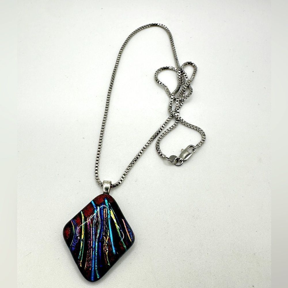 Stunning Dichroic Glass pendant‎ on a 18kGP like-new18" chain, necklace!